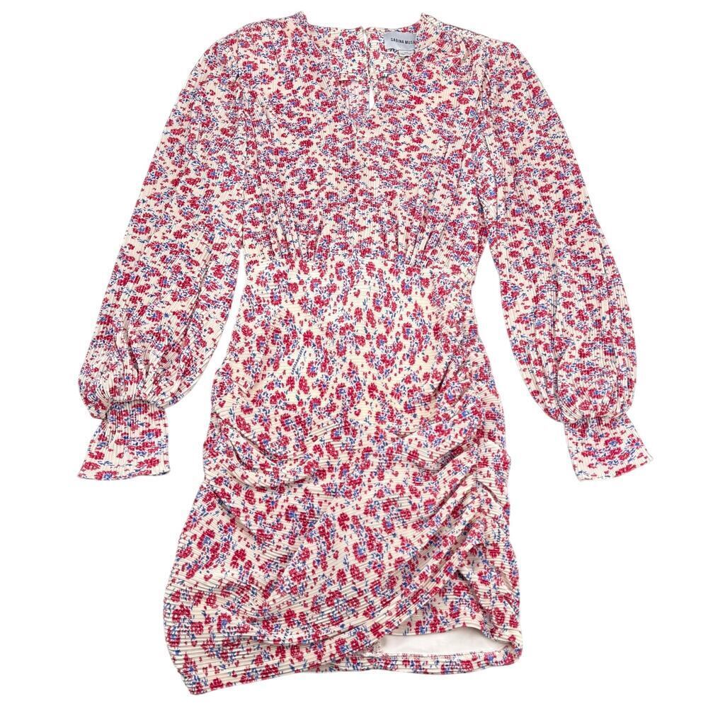 SABINA MUSAYEV Capella Print Pleated Knit Mini Dress XS Ivory Floral Multi Print - Picture 6 of 11